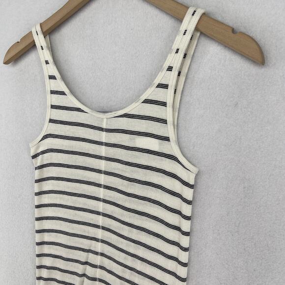 VINCE Tank Top Womens S Striped Ribbed Knit Cotton Blend Scoop Neck White - Picture 6 of 12